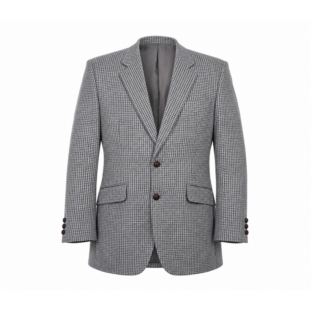 Stafford wool 42L Blazer‎ Grey Blue Houndstooth Sport Coat office preppy work